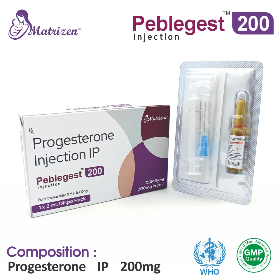 Progesterone I.P. 200 Injection at the best price in PCD Pharma Franchise for Hormone Replacement and Menstrual and Menopausal Support.